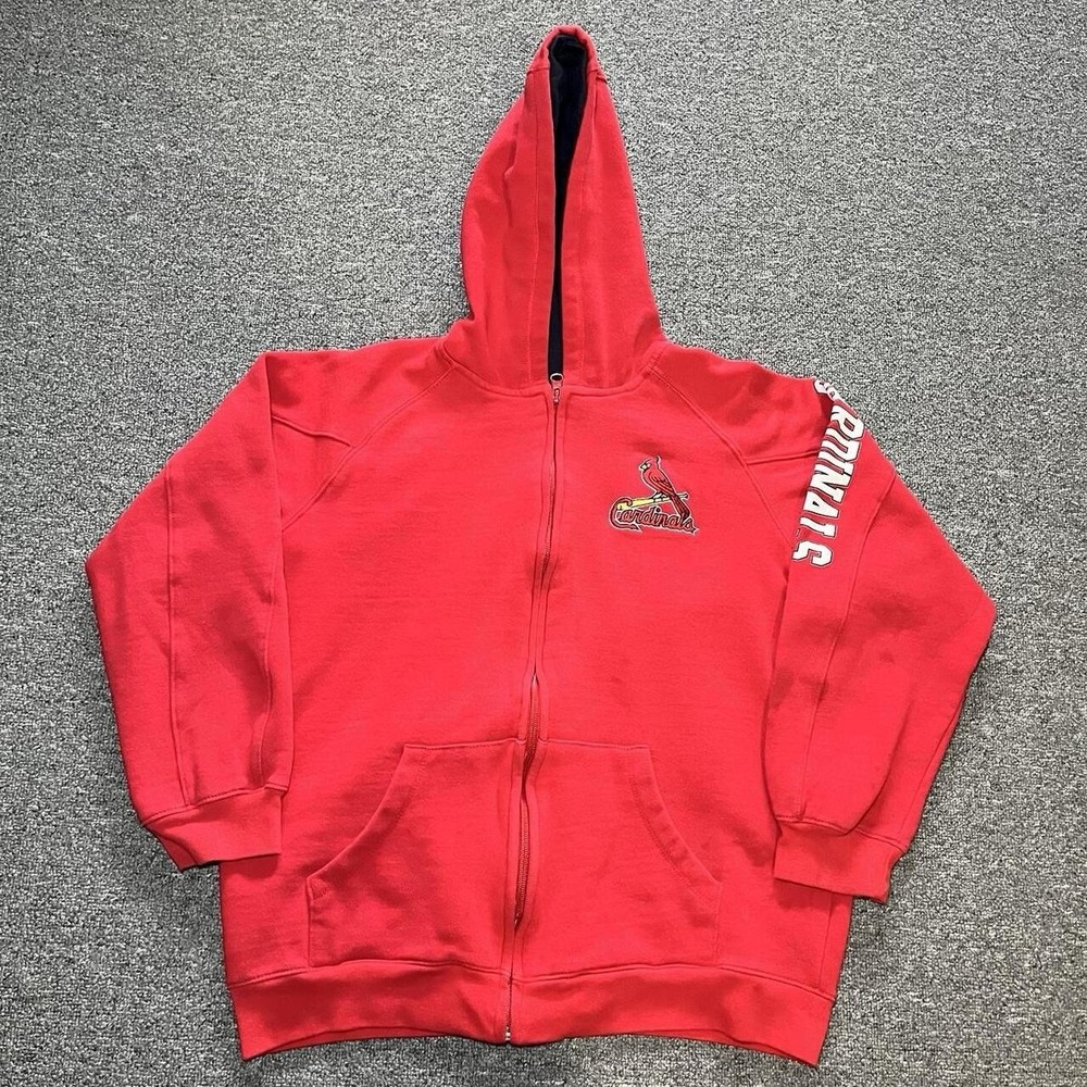 MLB Cardinals Red Full Zip Hoodie Graphic on Arm Size 12/14